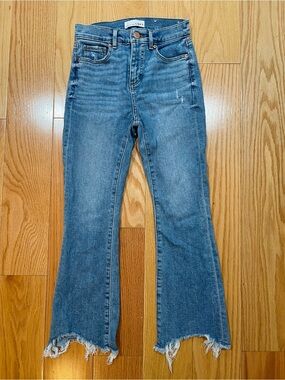 LOFT High-Rise Raw Hem Flare Jeans - Blue
